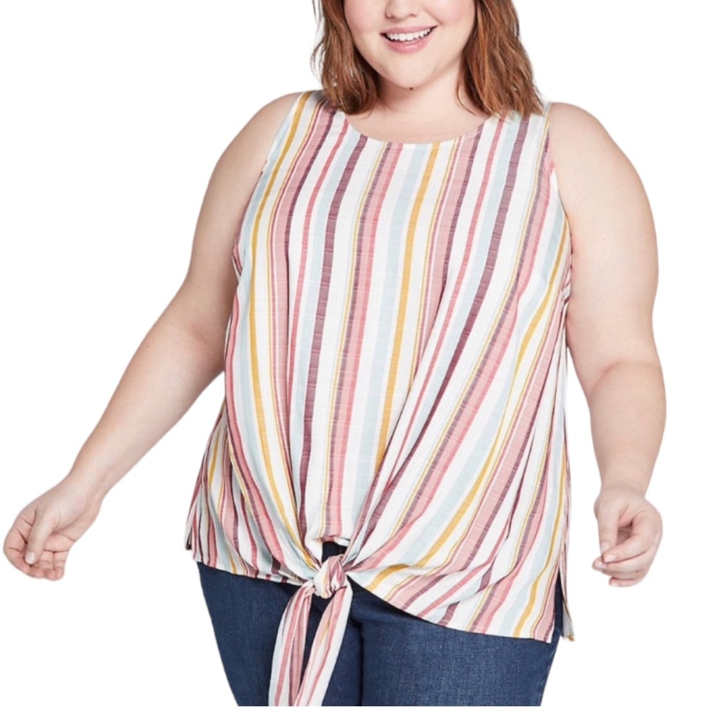 Lane Bryant Women's striped sleeveless top with front tie, Sz 18